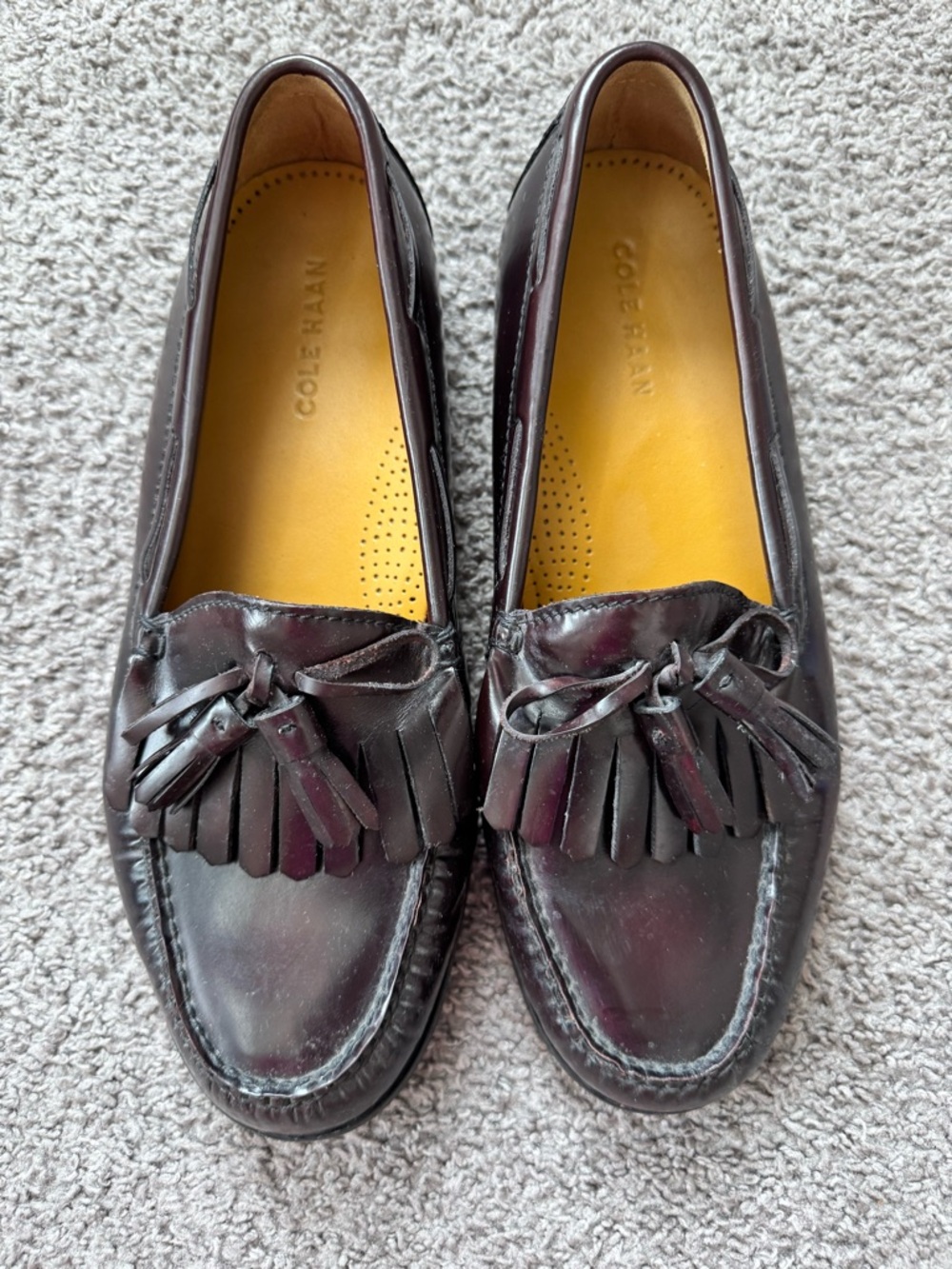 Cole Haan Men's Dark Burgundy Leather Kiltie Tassel Loafers